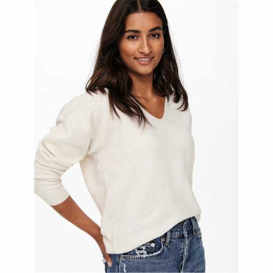 Only Rica Long Sleeve V-Neck Knitted Top Бреза Дамски пуловери и жилетки