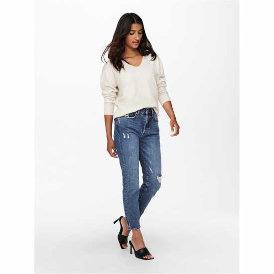 Only Rica Long Sleeve V-Neck Knitted Top Бреза Дамски пуловери и жилетки