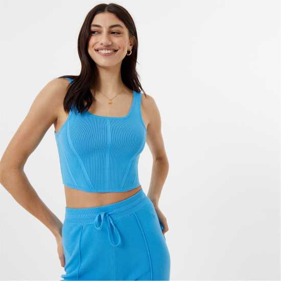 Jack Wills Knitted Corset Ярко синьо Дамски пуловери и жилетки