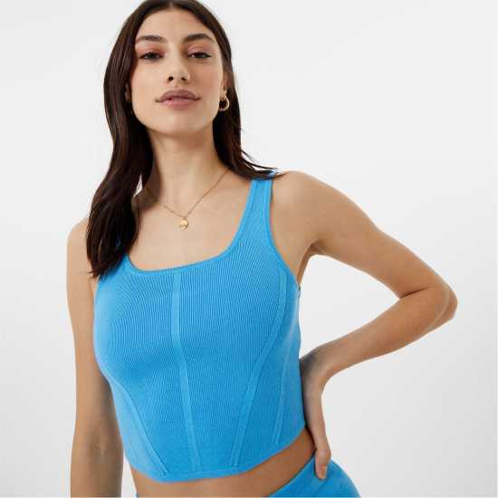 Jack Wills Knitted Corset Ярко синьо Дамски пуловери и жилетки