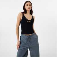 Jack Wills Knitted Cut Out Cami Black Дамски пуловери и жилетки