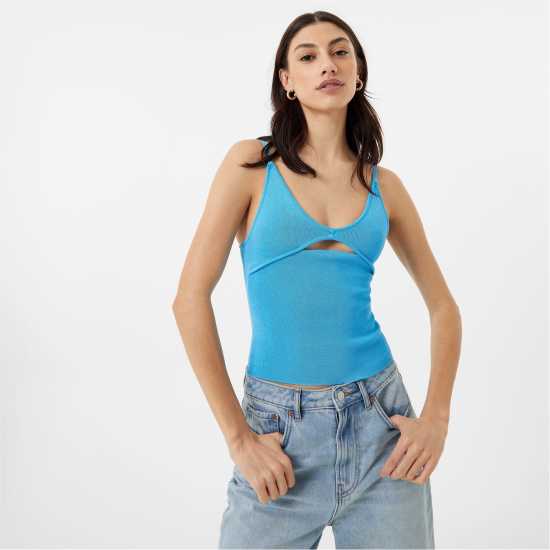 Jack Wills Knitted Cut Out Cami Bright Blue Дамски пуловери и жилетки