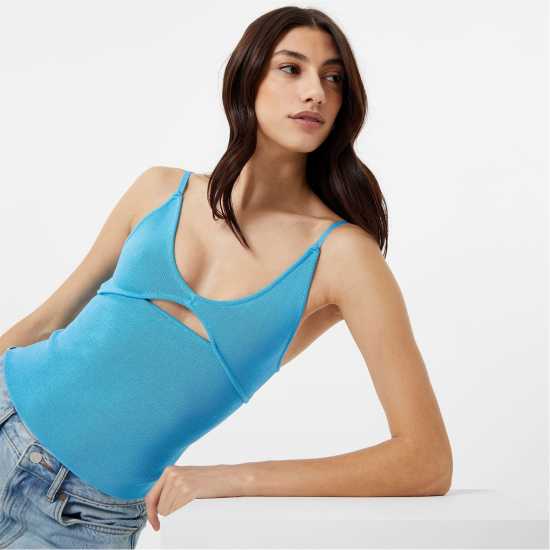 Jack Wills Knitted Cut Out Cami Bright Blue Дамски пуловери и жилетки