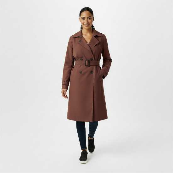Тренчкот Jack Wills Women's  Double Breasted Cotton Water Resistant Mid-Length Trench Coat Тъмно кафяво 