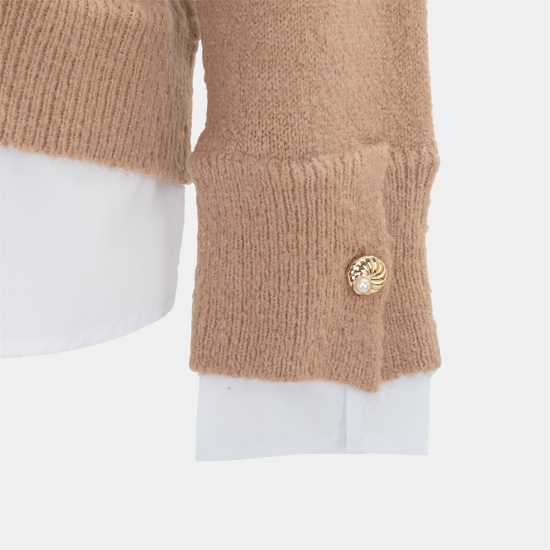 Miso V Neck Shirt Collar Fake Two-Piece Jumper Women  