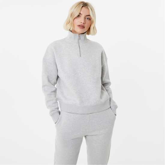 Jack Wills Astbury Quarter Zip Top Сив марл Дамски полар