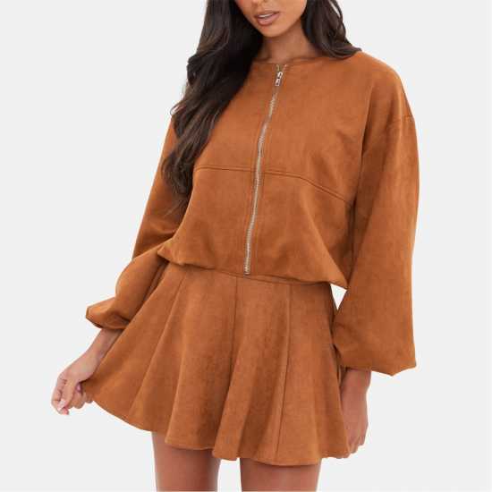 Faux Suede Bubble Hem Jacket  