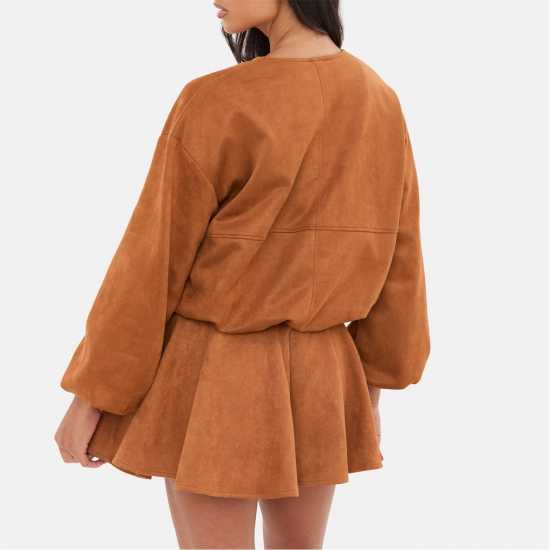 Faux Suede Bubble Hem Jacket  