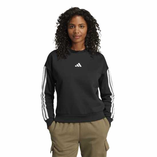 Adidas Essentials Studio Lounge 3-Stripes Sweatshirt Womens Black Adidas Essentials Studio Lounge 3-Stripes Sweatshirt Womens Black