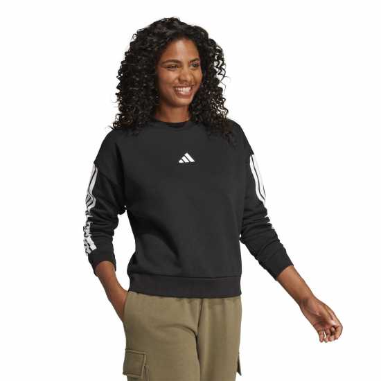 Adidas Essentials Studio Lounge 3-Stripes Sweatshirt Womens Black Adidas Essentials Studio Lounge 3-Stripes Sweatshirt Womens Black