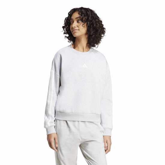Adidas Essentials Studio Lounge 3-Stripes Sweatshirt Womens Adidas Essentials Studio Lounge 3-Stripes Sweatshirt Womens Grey