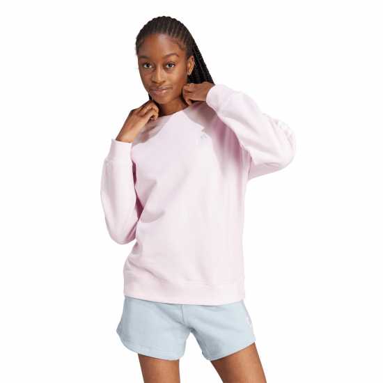 Adidas Studio Lounge 3-Stripes Sweatshirt Womens Розово/Бяло Дамски суичъри и блузи с качулки