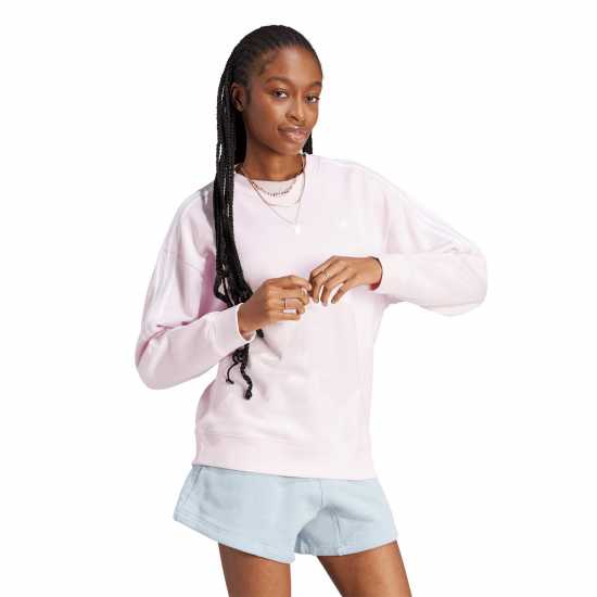 Adidas Studio Lounge 3-Stripes Sweatshirt Womens Розово/Бяло Дамски суичъри и блузи с качулки