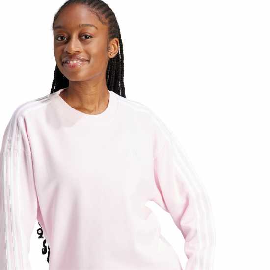 Adidas Studio Lounge 3-Stripes Sweatshirt Womens Розово/Бяло Дамски суичъри и блузи с качулки