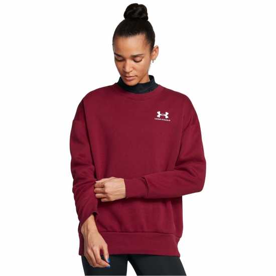 Under Armour Armour Essential Fleece Os Crew Sweatshirt Womens Red Дамски пуловери