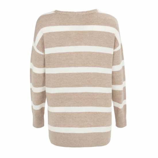 Miso V Neck Loose Stripe Sweater Dress Women Кафяво 