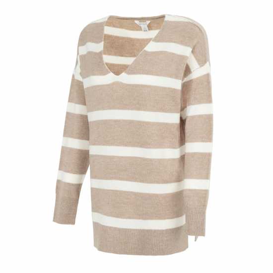 Miso V Neck Loose Stripe Sweater Dress Women Кафяво 