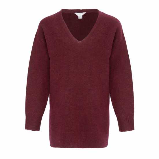 Miso V Neck Loose Stripe Sweater Dress Women Бордово 