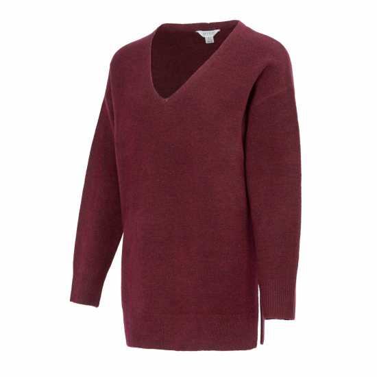 Miso V Neck Loose Stripe Sweater Dress Women Бордово 