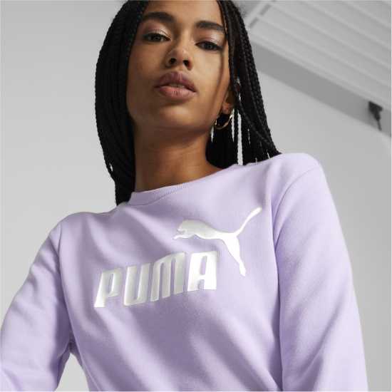 Puma Metallic Logo Crew Tr Vivid Violet Дамски суичъри и блузи с качулки