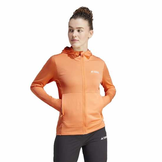 Adidas Дамско Яке С Качулка Terrex Xperior Light Fleece Hooded Jacket Womens Кехлибарен оттенък Дамски суичъри и блузи с качулки