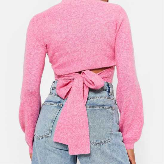 I Saw It First Recycled Knit Blend Tie Back Jumper Pink Дамски пуловери и жилетки