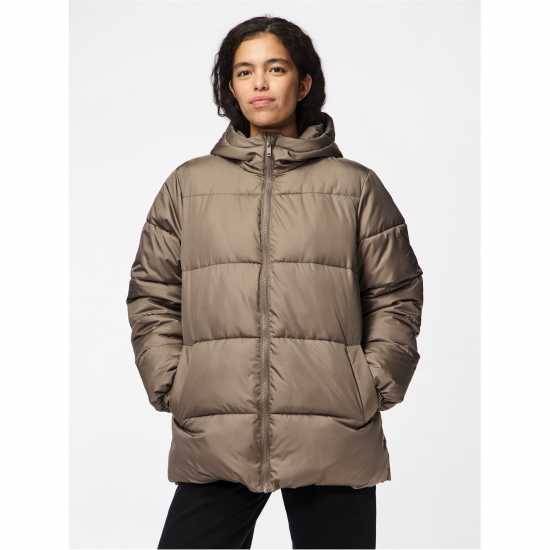 Pieces Women's Quilted Hooded Medium Puffer Jacket Pieces Women's Quilted Hooded Medium Puffer Jacket