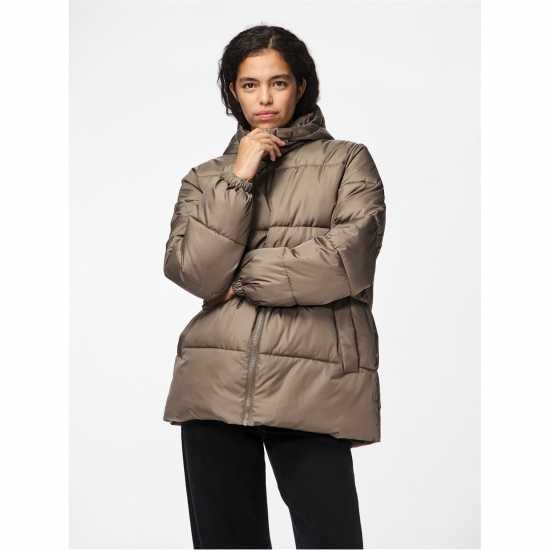 Pieces Women's Quilted Hooded Medium Puffer Jacket Pieces Women's Quilted Hooded Medium Puffer Jacket