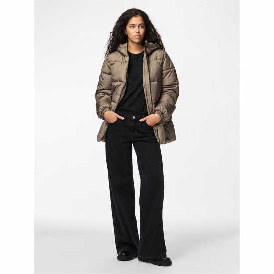 Pieces Women's Quilted Hooded Medium Puffer Jacket Pieces Women's Quilted Hooded Medium Puffer Jacket