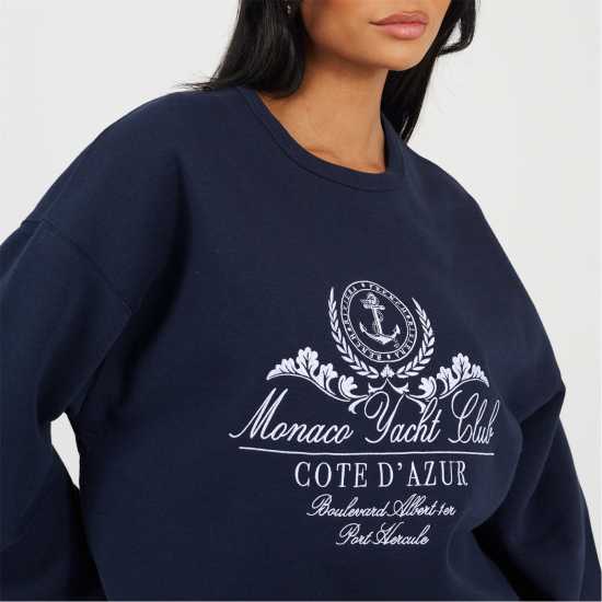 Brave Soul Блуза Обло Деколте Bs Womens Crew Neck Sweatshirt With Monaco Yacht Club Embroidery  