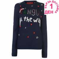 Star Дамски Коледен Пуловер Christmas Knitted Jumper Ladies Navy - Jingle Коледни пуловери