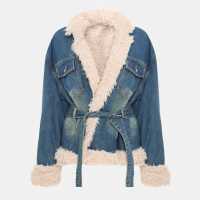 Borg Lined Denim Belted Jacket Borg Lined Denim Belted Jacket