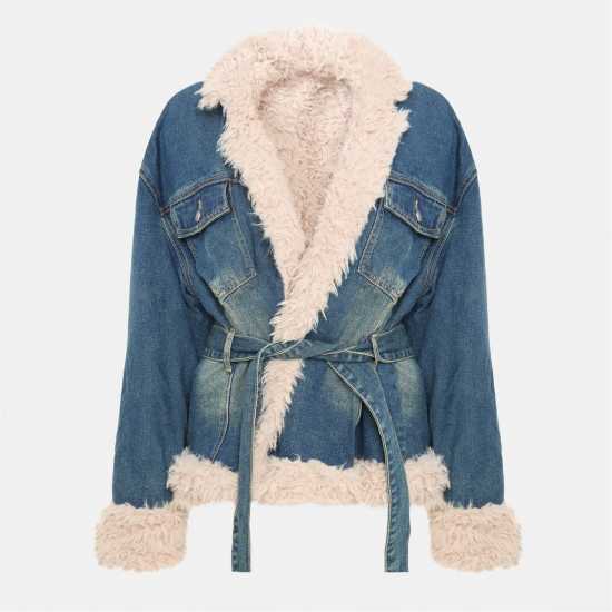 Borg Lined Denim Belted Jacket Borg Lined Denim Belted Jacket