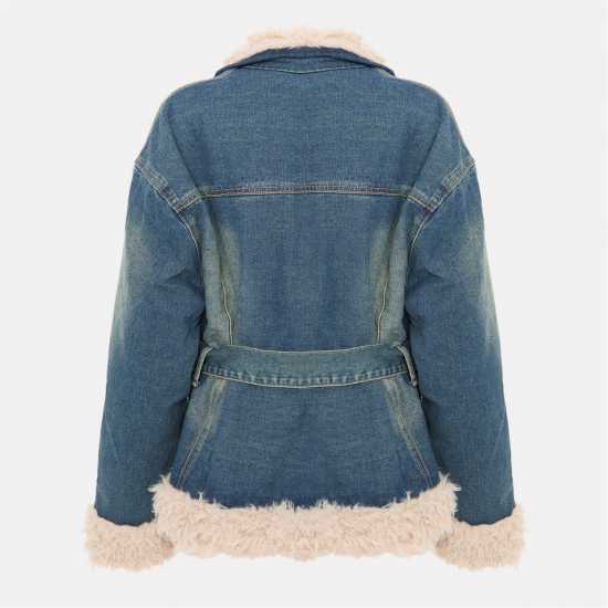 Borg Lined Denim Belted Jacket Borg Lined Denim Belted Jacket