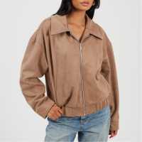 Brave Soul Пилотско Яке Bs Womens Fauz Suede Bomber Jacket With Collar  