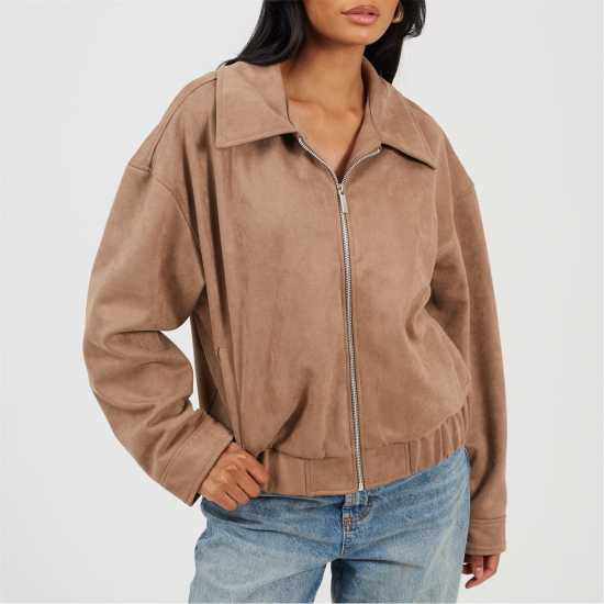 Brave Soul Пилотско Яке Bs Womens Fauz Suede Bomber Jacket With Collar Brave Soul Пилотско Яке Bs Womens Fauz Suede Bomber Jacket With Collar