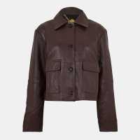 Biba Кожено Яке Collar Leather Jacket Brown 