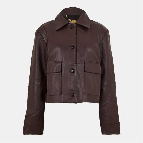 Biba Кожено Яке Collar Leather Jacket Brown 