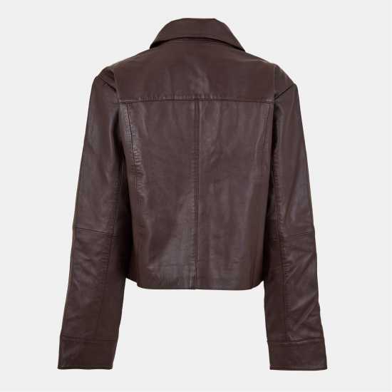 Biba Кожено Яке Collar Leather Jacket Brown 