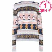 Star Плетен Дамски Пуловер Christmas Knit Jumper Ladies Pom Fairisle Коледни пуловери