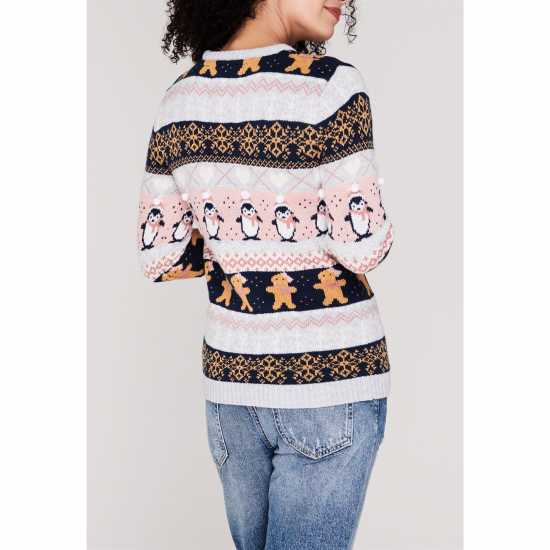 Star Плетен Дамски Пуловер Christmas Knit Jumper Ladies Pom Fairisle Коледни пуловери