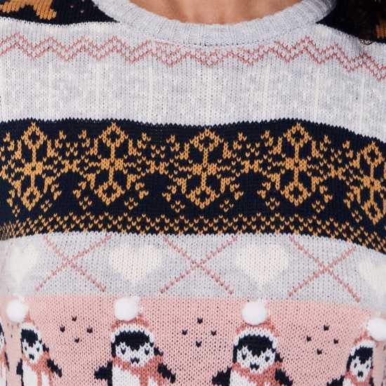 Star Плетен Дамски Пуловер Christmas Knit Jumper Ladies Pom Fairisle Коледни пуловери