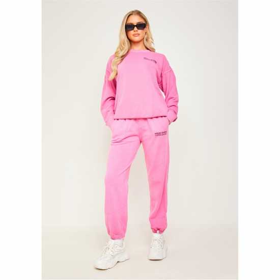 Missy Empire Pink Missy Empire Text Oversized Sweatshirt  Дамски пуловери