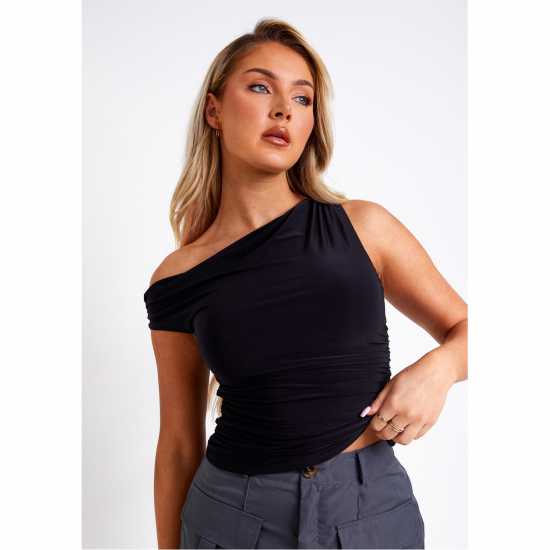 Missy Empire Super Soft Off The Shoulder Top Черно Дамски тениски с яка