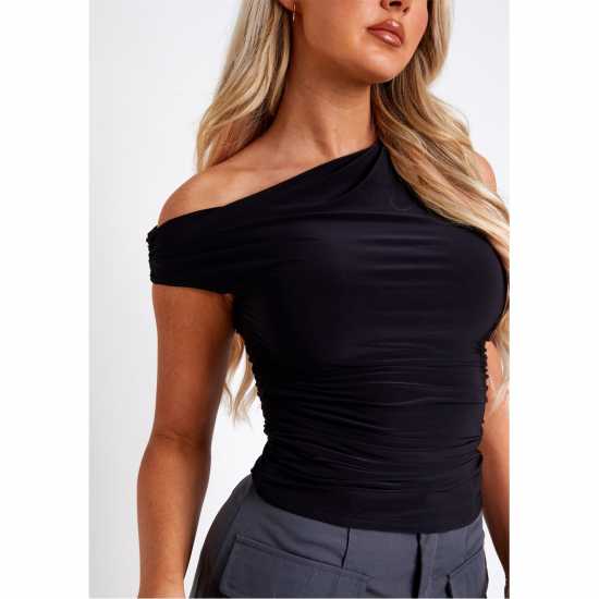 Missy Empire Super Soft Off The Shoulder Top Черно Дамски тениски с яка
