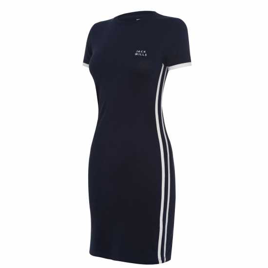 Jack Wills Goodrington Side Stripe Ringer Mini Dress Navy Дамски поли и рокли