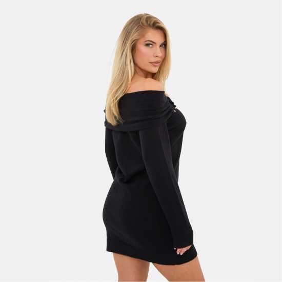 I Saw It First Knitted Trim Bardot Mini Dress Black 