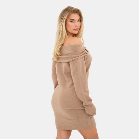 I Saw It First Knitted Trim Bardot Mini Dress Mocha I Saw It First Knitted Trim Bardot Mini Dress Mocha