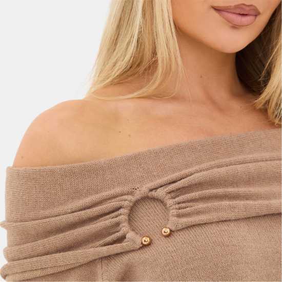 I Saw It First Knitted Trim Bardot Mini Dress Mocha I Saw It First Knitted Trim Bardot Mini Dress Mocha
