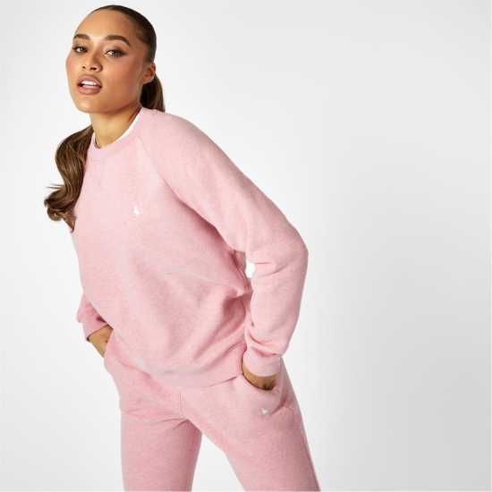 Jack Wills Astbury Raglan Crew Sweatshirt Розово Марл Дамски суичъри и блузи с качулки